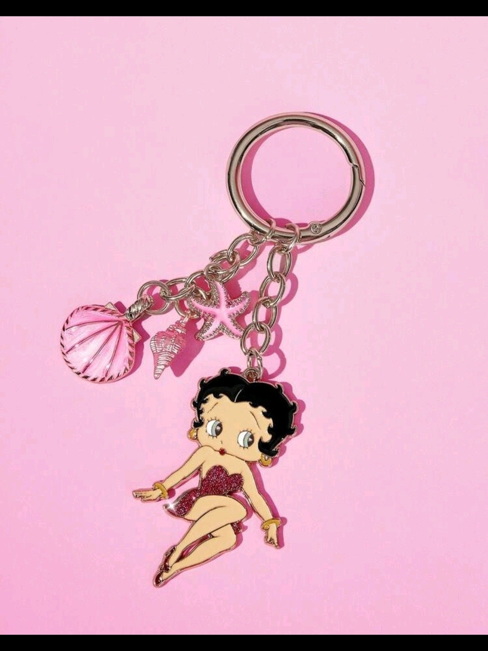 Betty Boop Glitter Charm Keychain - Pink & Gold